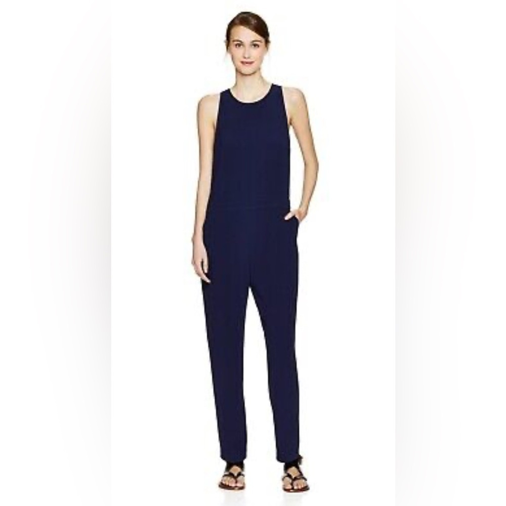 BABATON Sz 10 Branson Jumpsuit Open Back Design Sleeveless Slinky Navy Aritzia
